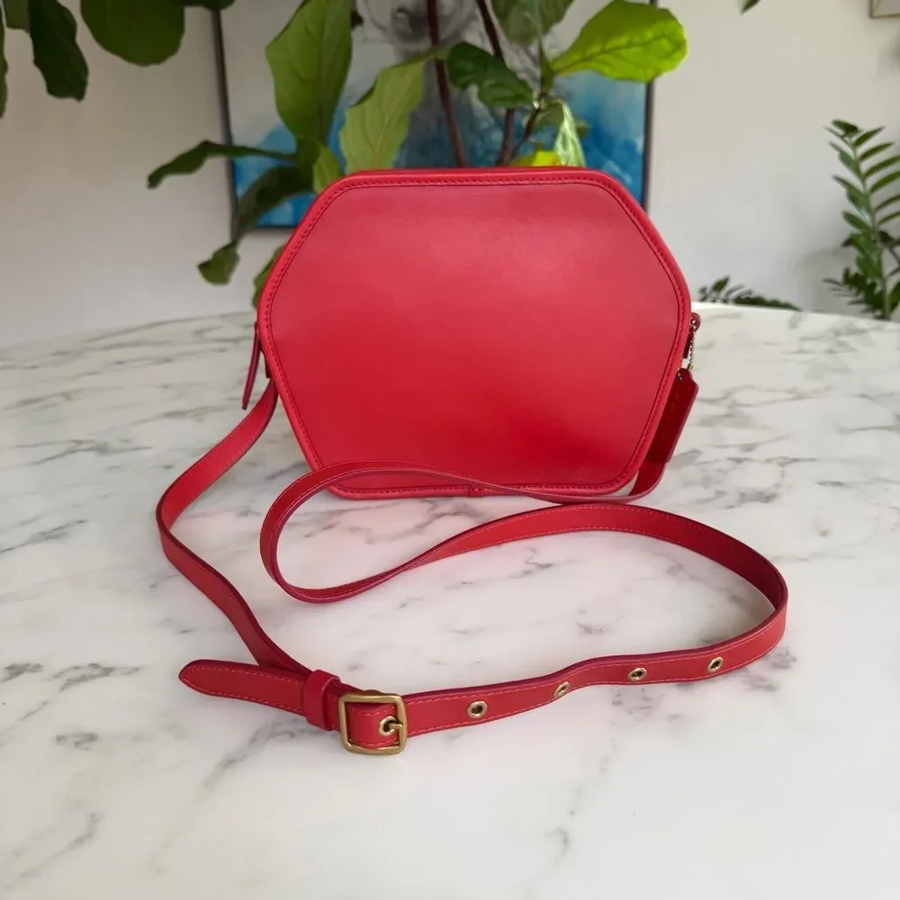 COACH Originals Archival Zip Geometric Pouch Leather Crossbody Bag Carmine Red - Picture 14 of 16